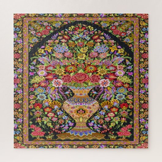ヴィンテージペルシアフローラの花ミッドセンチュリー ジグソーパズル (縦)