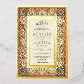 ヴィンテージペルシャフレームクリームムスリム結婚ズ金ゴールド 箔招待状 (正面)