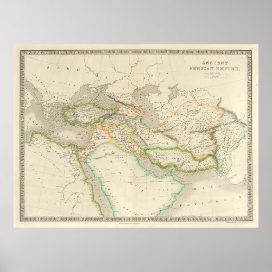 ヴィンテージペルシャ帝国地図(1844年)古代バビロン ポスター (正面)