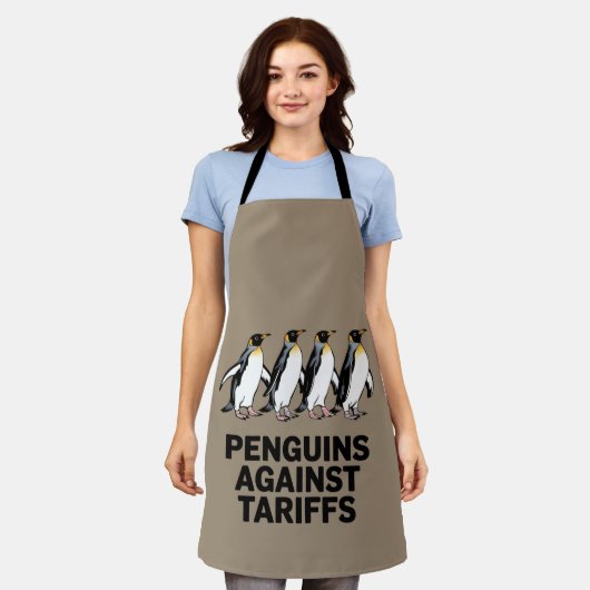 ヴィンテージペンギンが関税に抗議おもしろいする エプロン (着用した状態)