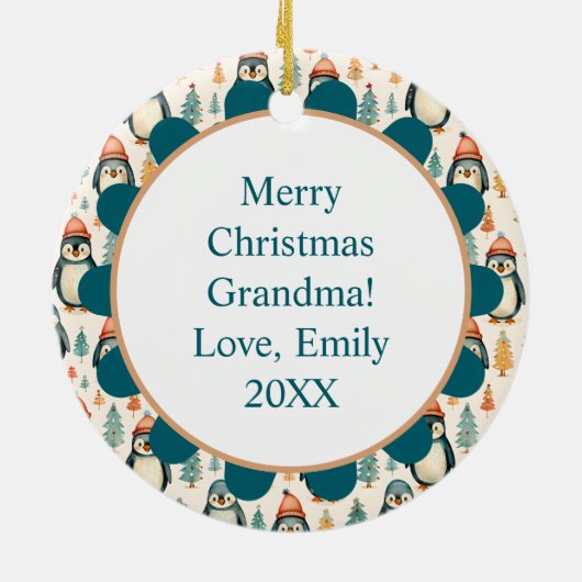 ヴィンテージペンギンとキャンディキャンセスクリスマス セラミックオーナメント (裏面)