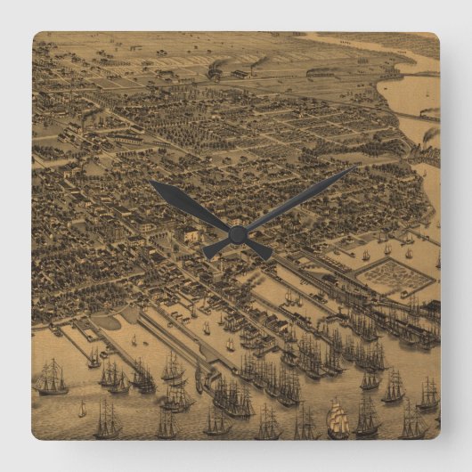 ヴィンテージペンサコーラの絵図(1885年) スクエア壁時計 (正面)