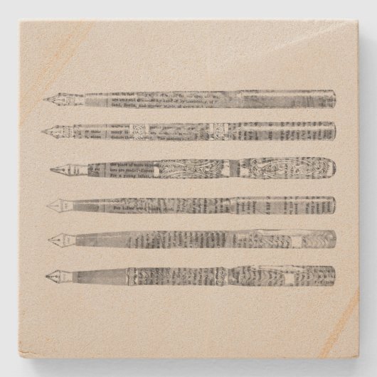 ヴィンテージペンズ新聞芸術イラストレーション ストーンコースター (正面)