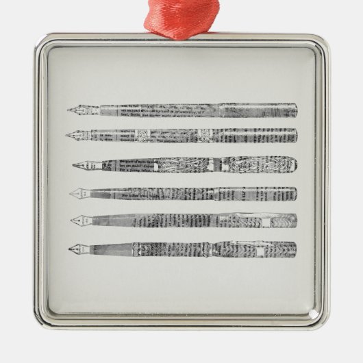 ヴィンテージペンズ新聞芸術イラストレーション メタルオーナメント (正面)