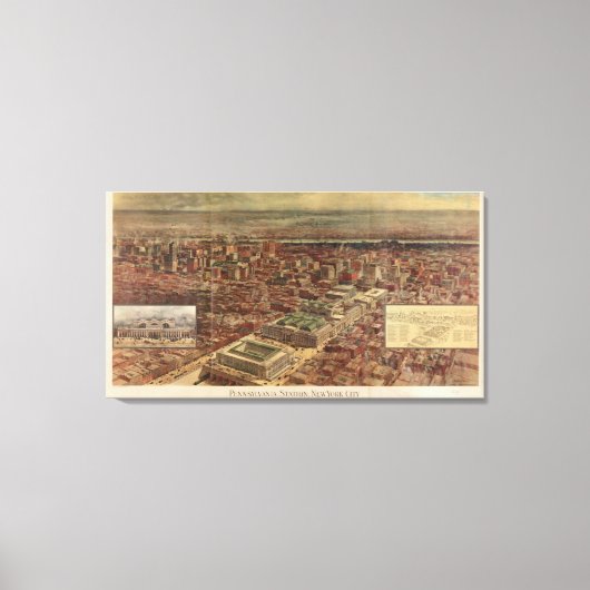 ヴィンテージペン駅とその周辺のNYCマップ キャンバスプリント (正面)