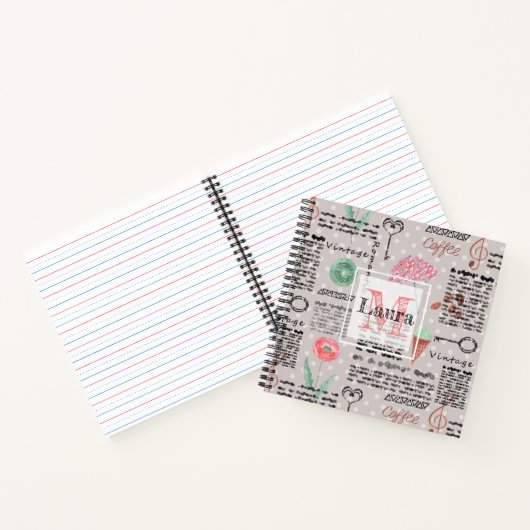 ヴィンテージページ新聞水玉模様スタイリッシュレトロ ノートブック (内部)