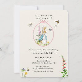 ヴィンテージペーターラビットピンク赤ちゃんガールシャワー 招待状