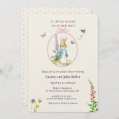 ヴィンテージペーターラビットピンク赤ちゃんガールシャワー 招待状 (正面/裏面)