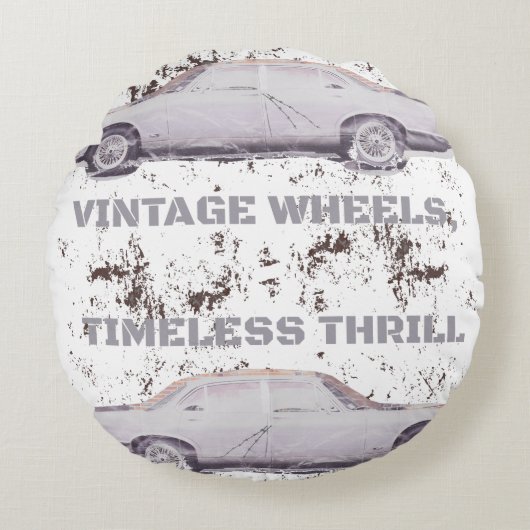 ヴィンテージホイール、タイムレススリル – レトロ車&モーター ラウンドクッション (正面)