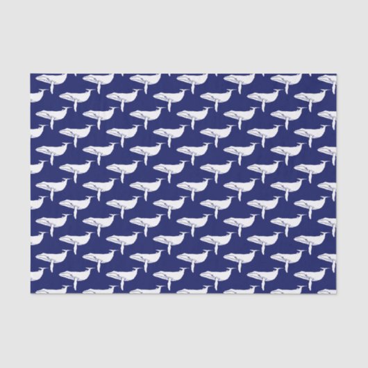 ヴィンテージホエールシルエットスケッチホワイトブルー 薄葉紙 (正面)