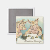 ヴィンテージホグ遊ズサイコロクリスマスグリーティング マグネット (正面/裏面)