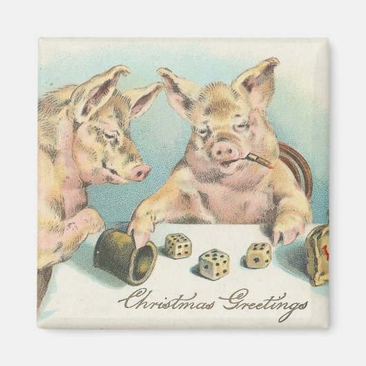 ヴィンテージホグ遊ズサイコロクリスマスグリーティング マグネット (正面)