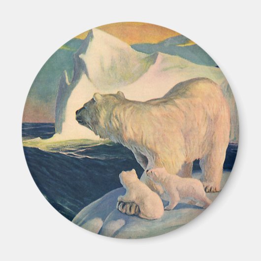 ヴィンテージホッキョクグマ、野生北極動物 マグネット (正面)