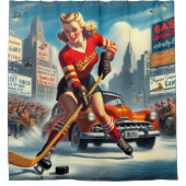 ヴィンテージホッケーガール シャワーカーテン (正面)