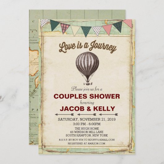 ヴィンテージホットエアバルーンカップルシャワー招待状 招待状 (正面/裏面)