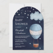 ヴィンテージホットエアバルーンネイビーブルーアーチベイビーシャワー 招待状 (正面)