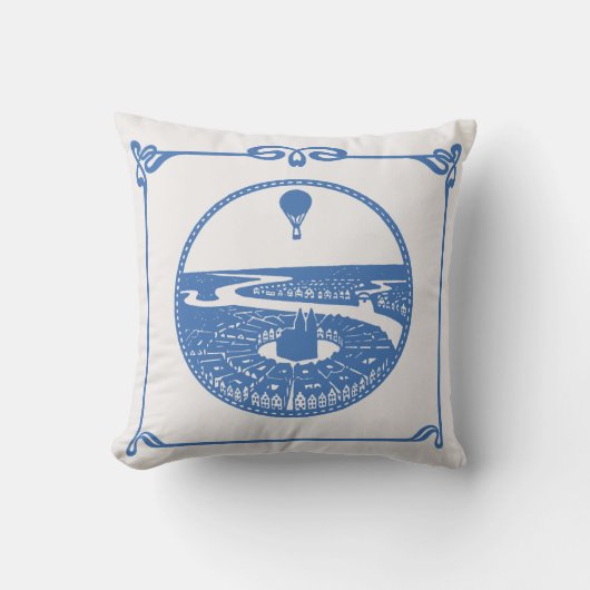 ヴィンテージホットエアバルーンパリアールヌーボー枕 クッション (正面)