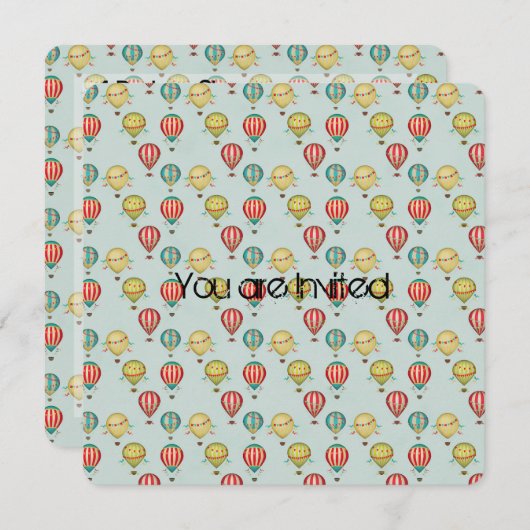 ヴィンテージホットエアバルーン赤ちゃんシャワー 招待状 (正面/裏面)