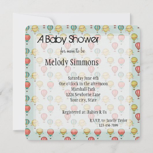 ヴィンテージホットエアバルーン赤ちゃんシャワー 招待状 (裏面)