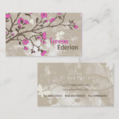 ヴィンテージホットピンク花フローラグランジタウペ 名刺 (正面/裏面)