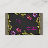 ヴィンテージホットピンク花ブラックピンクの名刺 名刺 (裏面)