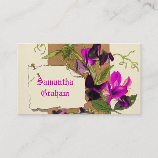 ヴィンテージホットピンク、紫色のスイートピーの花カスタム咲き 名刺 (正面)