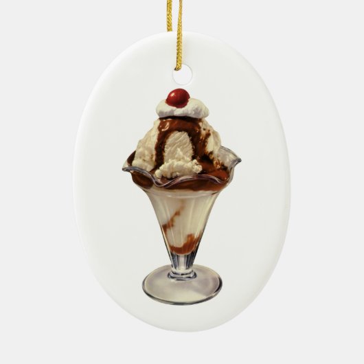 ヴィンテージホットファッジアイスクリームサンデデザート セラミックオーナメント (裏面)