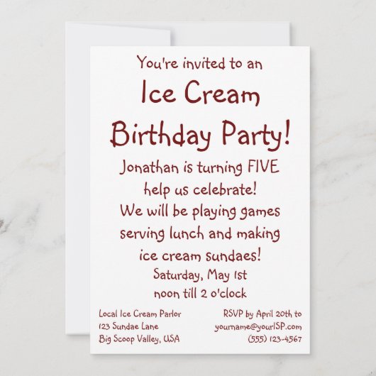 ヴィンテージホットファッジサンデバースデーパーティーの招待 招待状 (裏面)