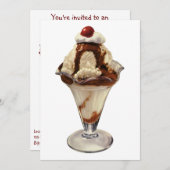 ヴィンテージホットファッジサンデバースデーパーティーの招待 招待状 (正面/裏面)