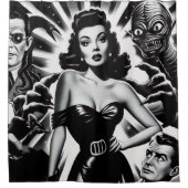 ヴィンテージホラーピンアップ シャワーカーテン (正面)