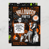 ヴィンテージホラー大人ハロウィーンの衣装パーティー 招待状 (正面/裏面)
