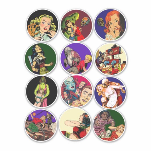 ヴィンテージホラー漫画ブックアートサークルイメージ シール (正面)