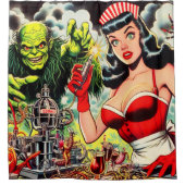 ヴィンテージホラー漫画 シャワーカーテン (正面)