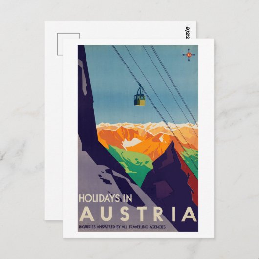 ヴィンテージホリデイインオーストリアゴンドラリフトアルプス ポストカード (正面/裏面)