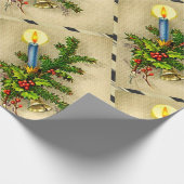 ヴィンテージホリデイグリーンリーキャンドルラッピング紙 ラッピングペーパー (角)