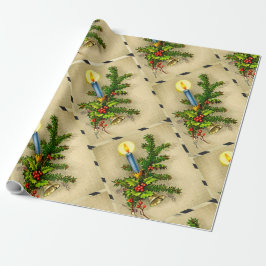 ヴィンテージホリデイグリーンリーキャンドルラッピング紙 ラッピングペーパー