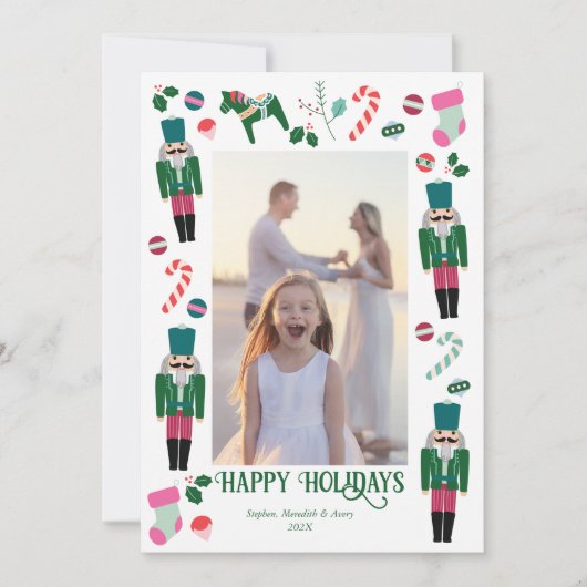 ヴィンテージホリデーくるみ割りクリスマスフォトカード シーズンカード (正面)
