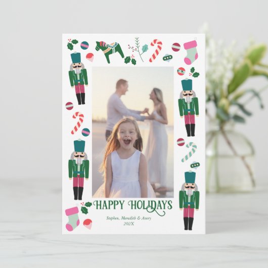 ヴィンテージホリデーくるみ割りクリスマスフォトカード シーズンカード (スタンド正面)