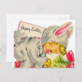 ヴィンテージホリデーイースターバニーの子供の葉書 シーズンポストカード (正面/裏面)