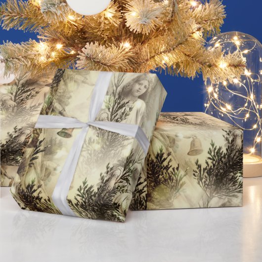 ヴィンテージホリデーカワイイエレガント紙エンジェル ラッピングペーパー (クリスマス)