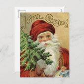 ヴィンテージホリデークリスマスサンタと木のはがき シーズンポストカード (正面/裏面)