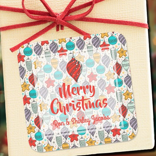 ヴィンテージホリデークリスマスツリーオーナメント スクエアシール