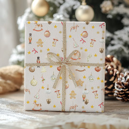ヴィンテージホリデートイとオーナメントのクリスマス ラッピングペーパー