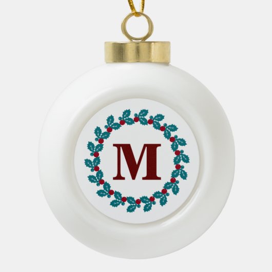 ヴィンテージホリデーフローラリースモノグラム セラミックボールオーナメント (正面)