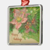 ヴィンテージホリデーフローラ、ミステルトーとホリー メタルオーナメント (左)