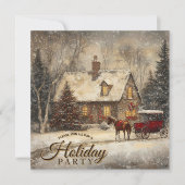 ヴィンテージホリデーホースキャリッジホームパーティー 招待状 (正面)