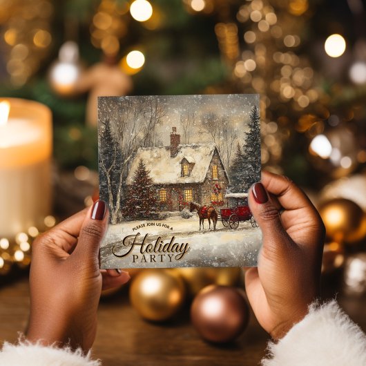 ヴィンテージホリデーホースキャリッジホームパーティー 招待状