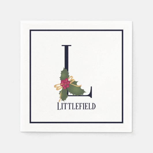 ヴィンテージホリデーモノグラムレターL紙ナプキン スタンダードカクテルナプキン (正面)