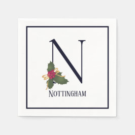 ヴィンテージホリデーモノグラムレターN紙ナプキン スタンダードカクテルナプキン