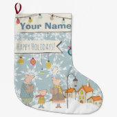 ヴィンテージホリデーユエグネームパーソナライズされたモノグラム ラージクリスマスストッキング (正面)